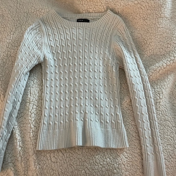 White Round Neck Cable Knit Sweater - Picture 3 of 5